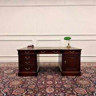 Classic English partner desk green leather