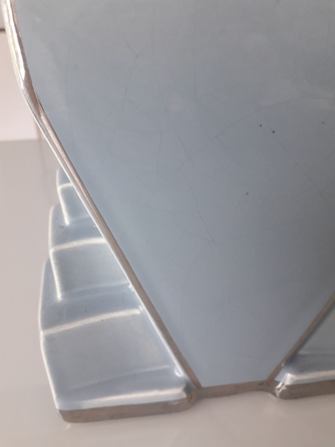 Art deco vase in sky blue and silver ceramics