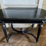 Table Pedestal table Napoleon III XIXth in black and gilded wood
