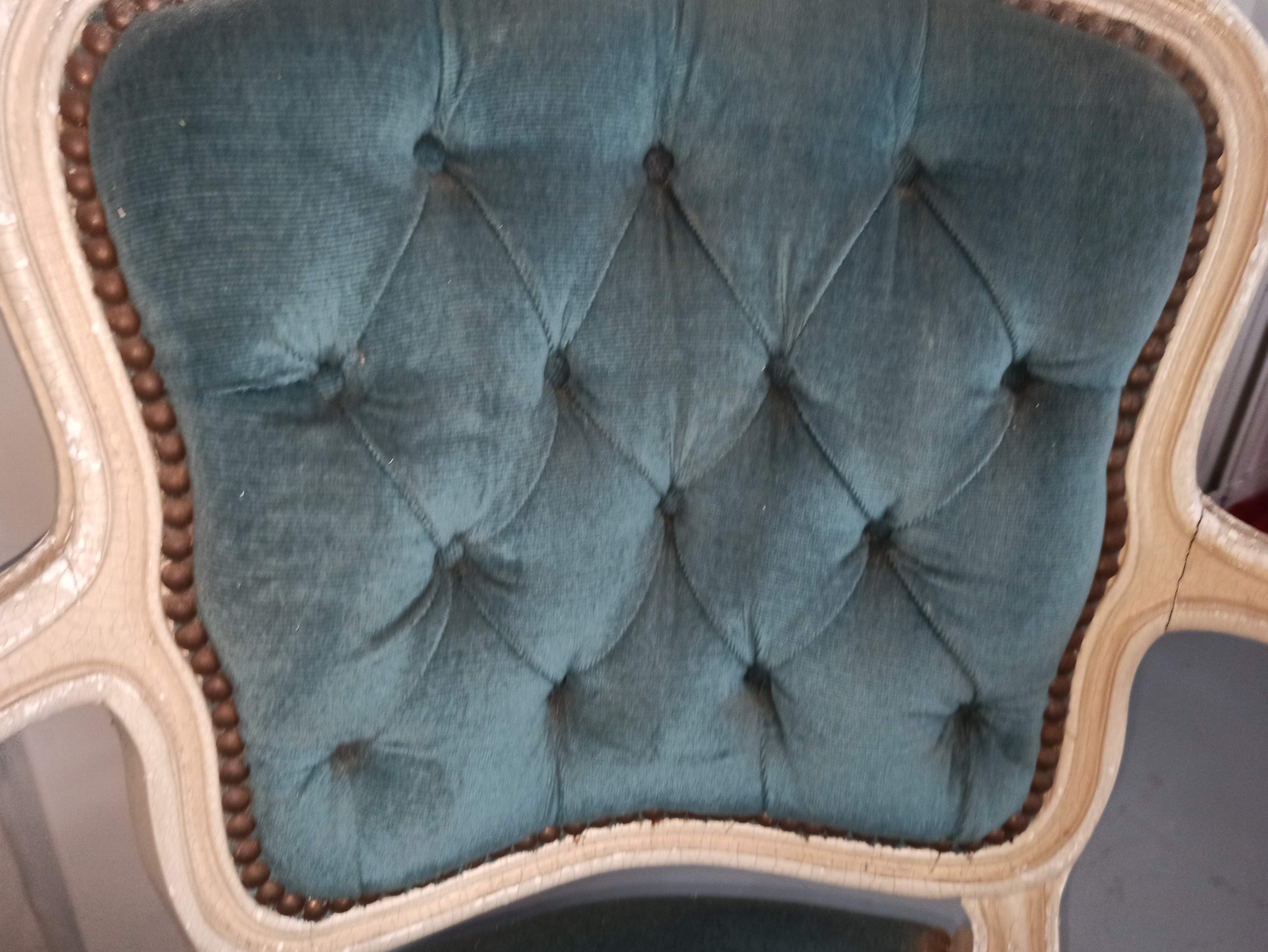 Louis XV armchair in old blue velvet