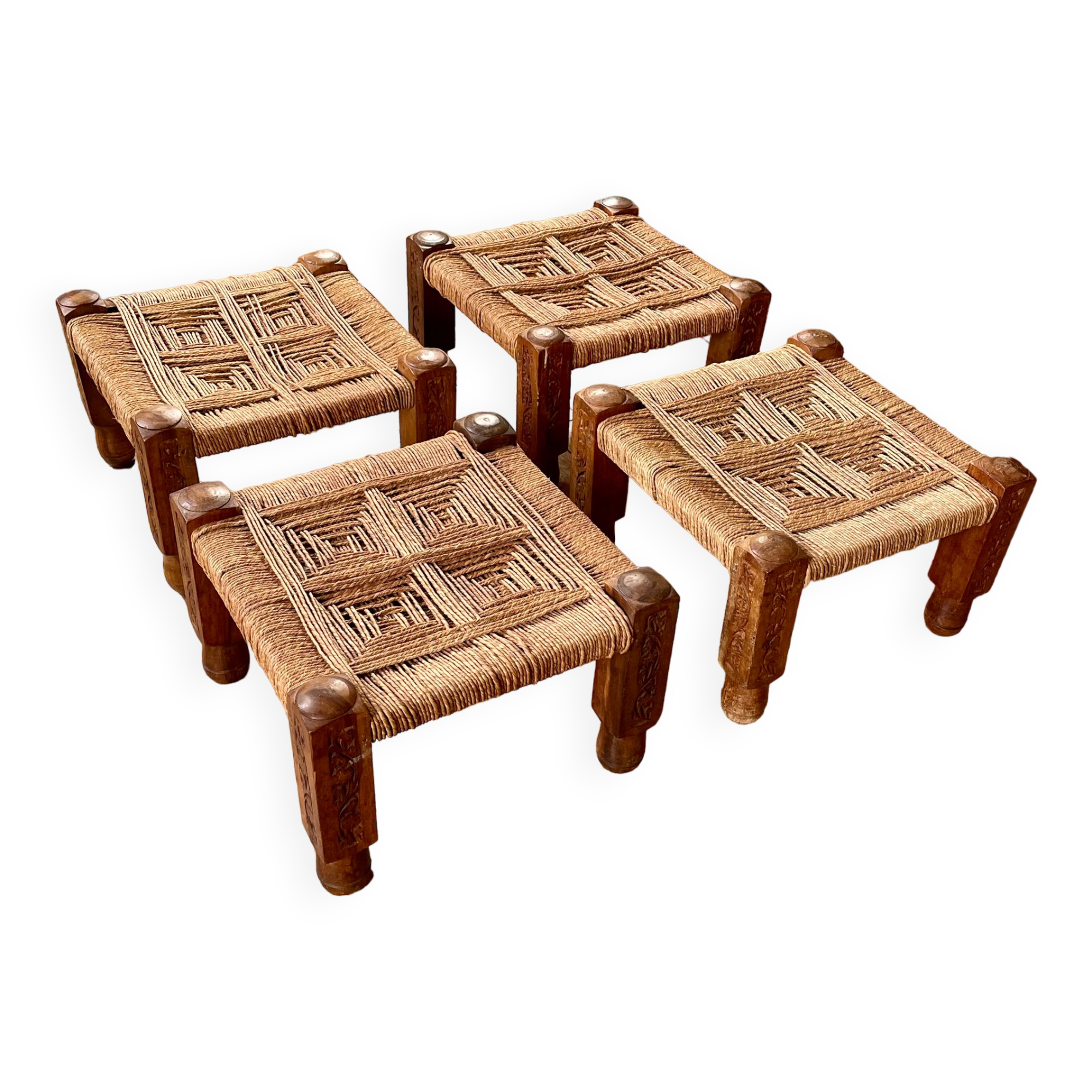 Tabouret En Bois Vintage Style Brutaliste Années 70 - Couleur Marron Clair, En Pin, Ancien