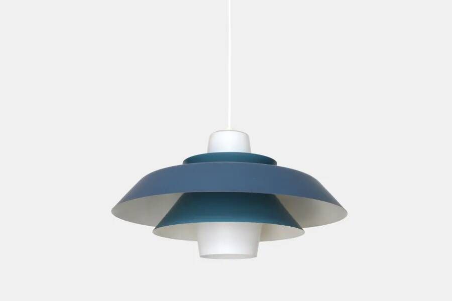 Glass Vos Belysning Danish design pendant hanging lamp with blue shades