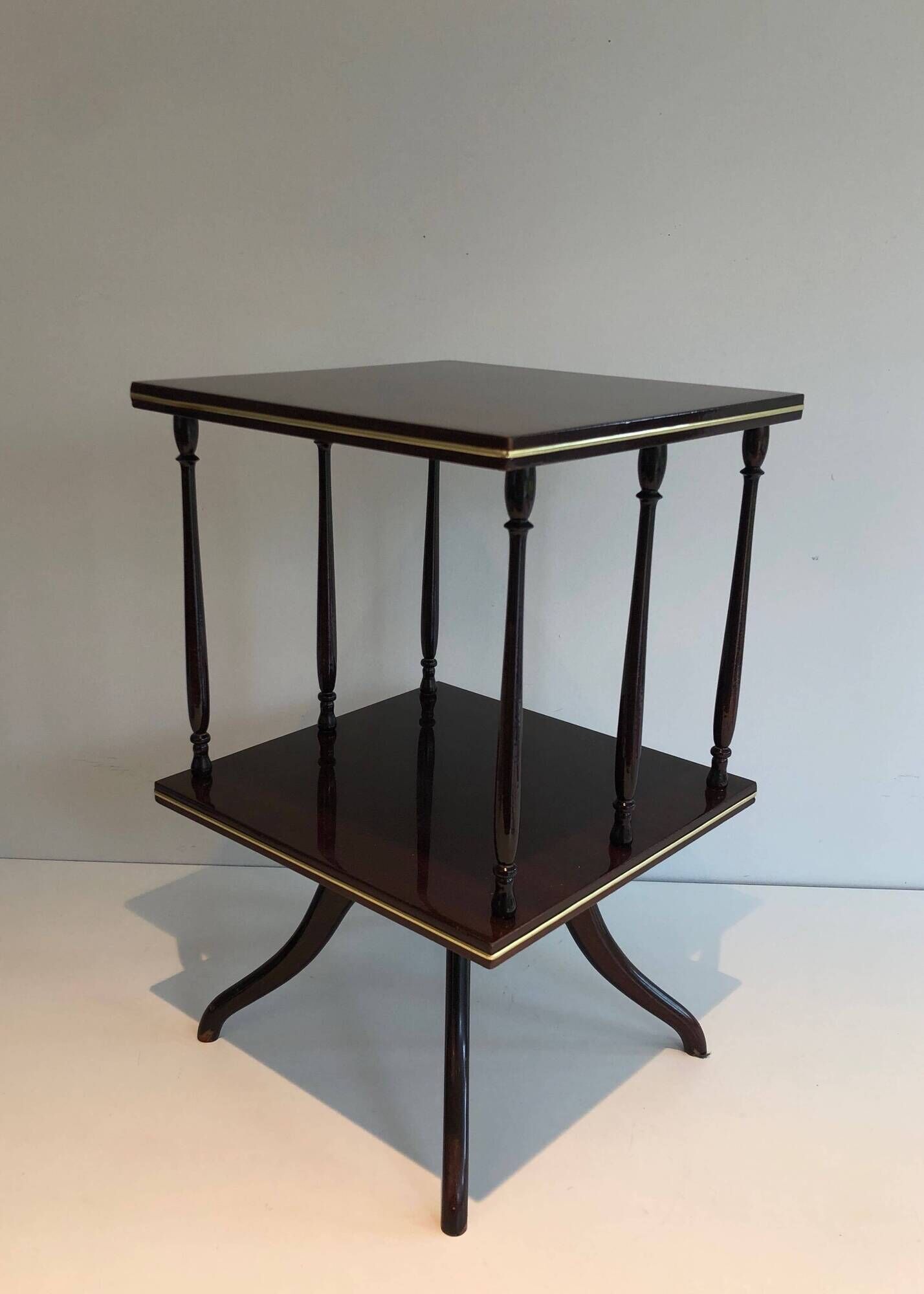 Rotating Table with Two Mahogany and Brass Platforms with Turned Columns.