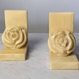 Pair of Neo-Classical Camellia Alabaster Bookends - 1940s