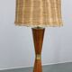 1960s Parker Knoll wooden table lamp with wicker shade, Britain