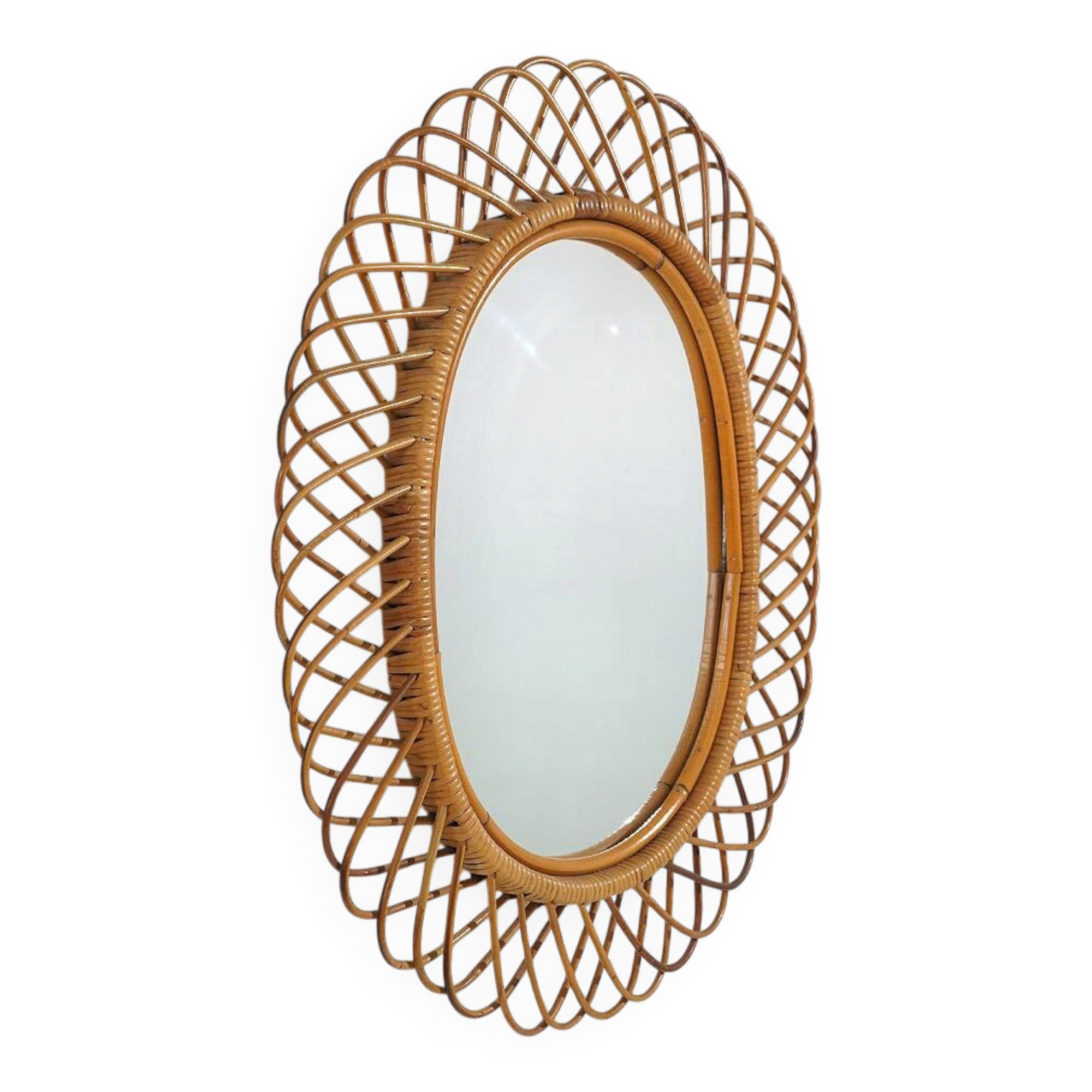Wall mirror with rattan frame, 1950s