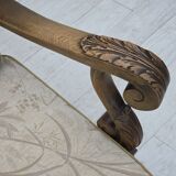 1960s, Danish 3-seater sofa, beige/brown furniture fabric, carved oak wood.