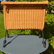 Wrought iron and rattan magazine/newspaper rack