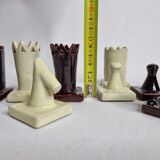 Original chess set in glazed terracotta, signed and numbered