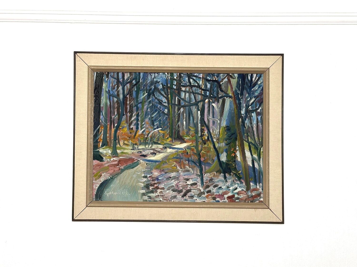 Swedish Oil on Canvas – “Forest” by Eyvind Olesen – Dated 1957