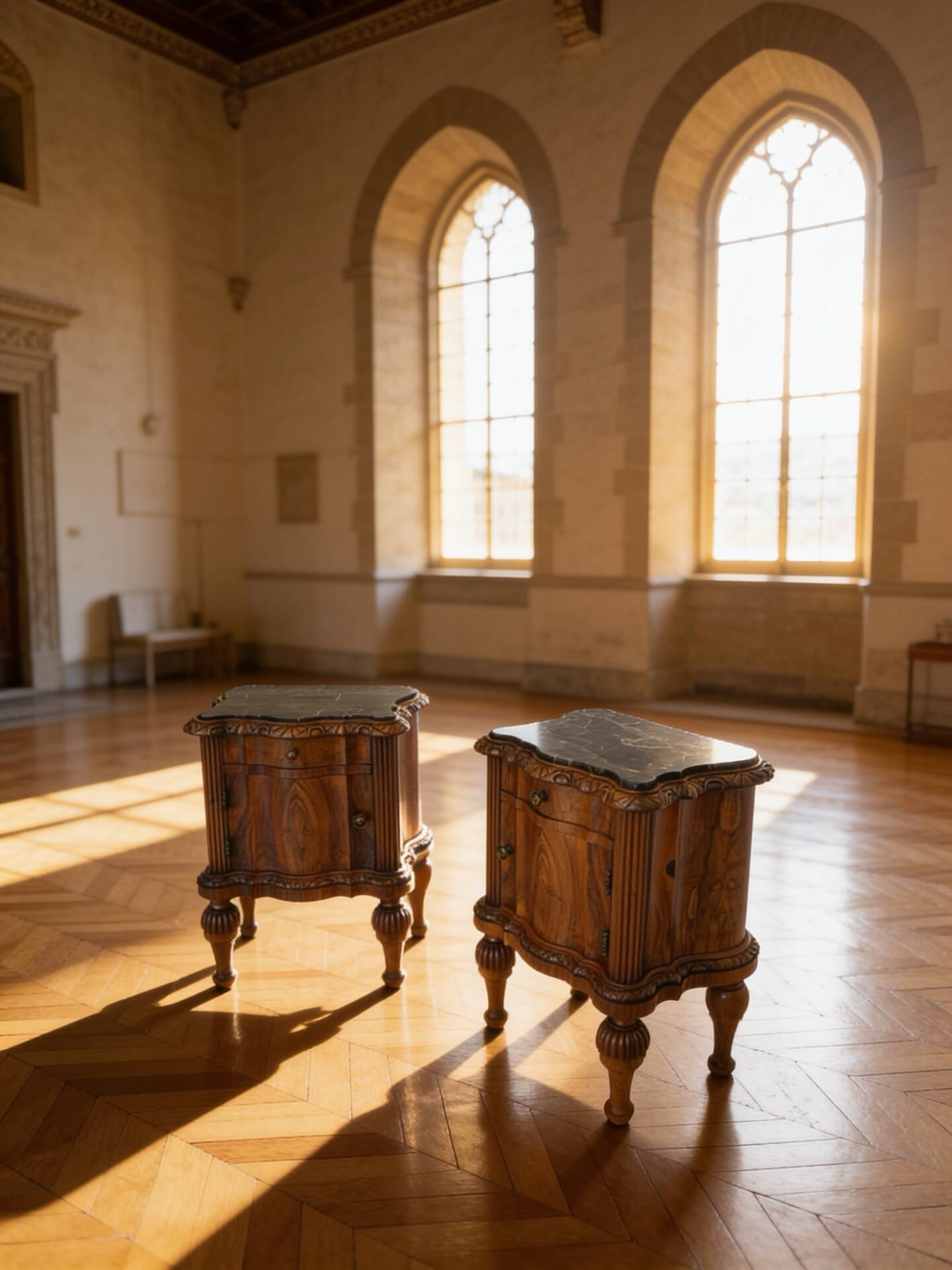 art deco walnut serpentine nightstands, 1920s