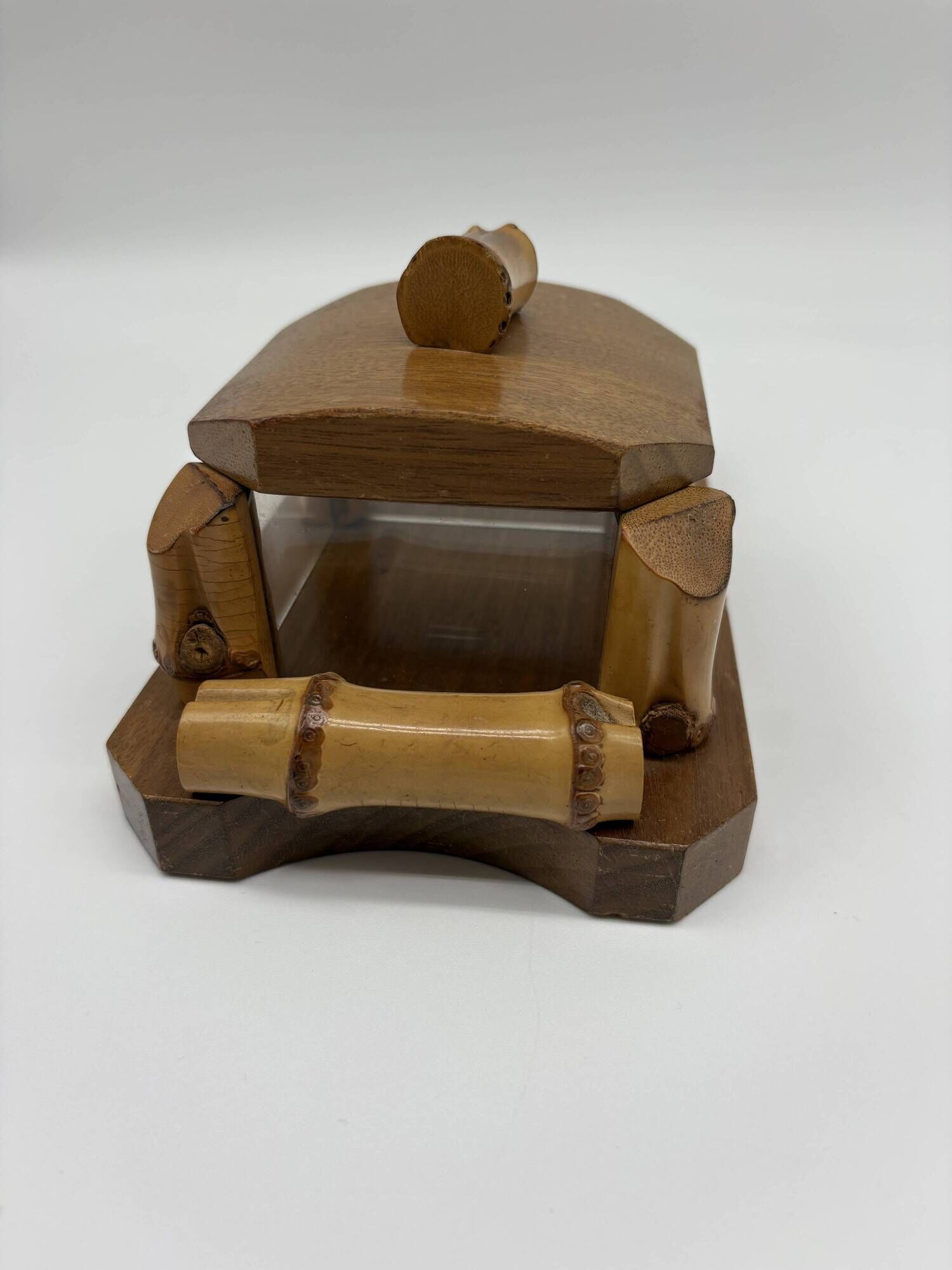 Vintage butter dish in wood, glass and bamboo – 1960s