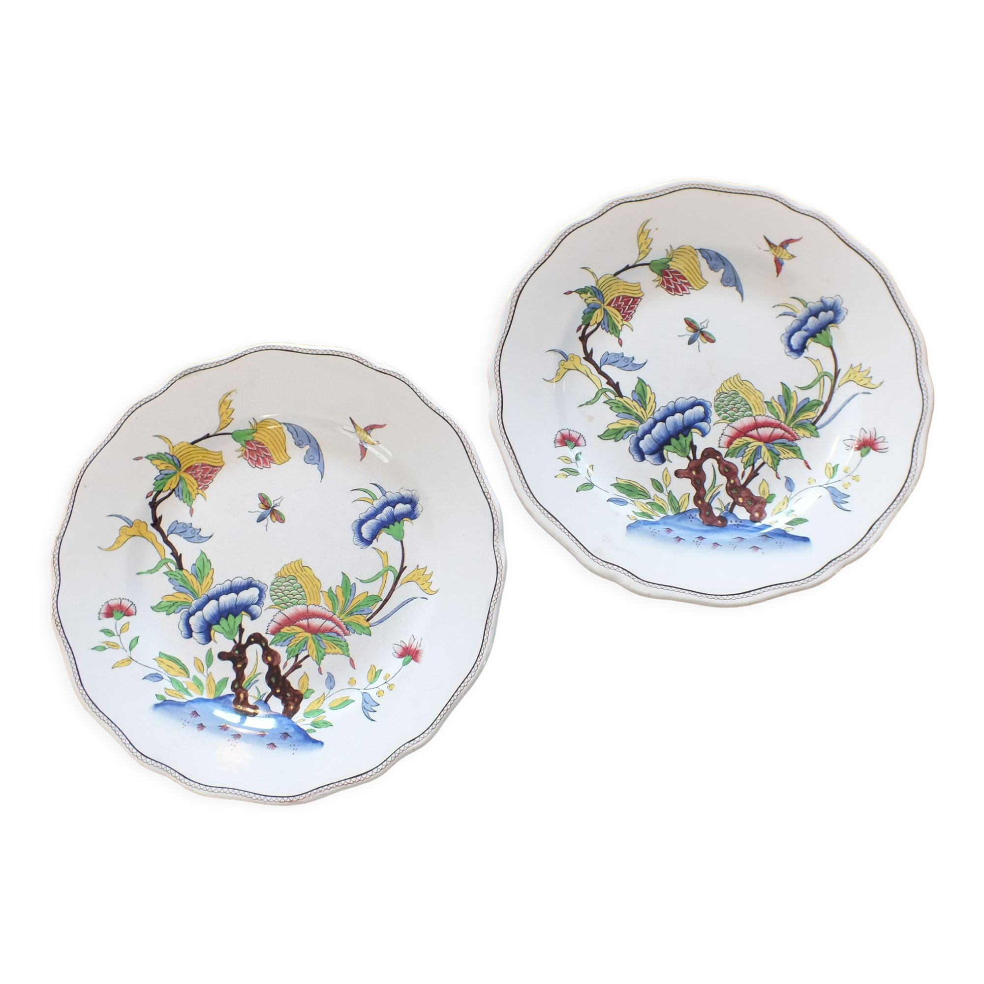 Pair of flat plates Sarreguemines decor Rouen