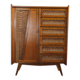 Vintage wooden and wicker chest of drawers