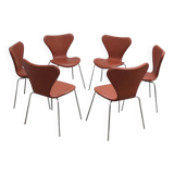 'Series 7' chairs in cognac leather by Arne Jacobsen for Fritz Hansen, 1955