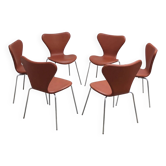 Chaises 'Series 7' en cuir cognac par Arne Jacobsen pour Fritz Hansen, 1955