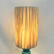 Art Deco green ceramic candle holder lamp base with raffia shade