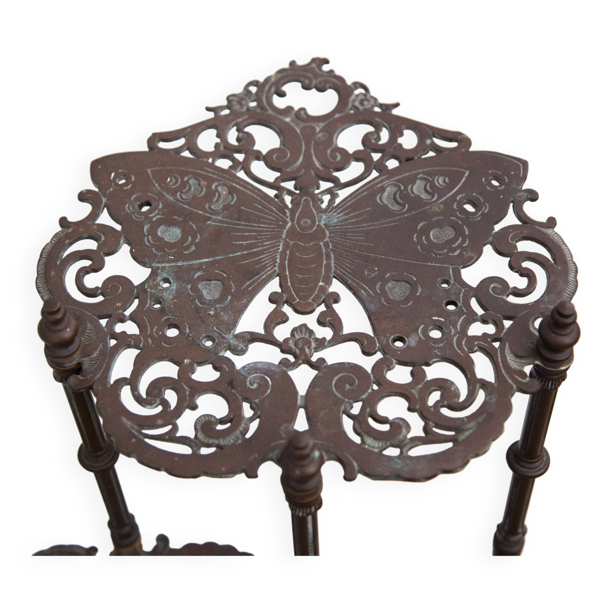 Old bronze harness 3 levels, bronze plant holder, butterfly patterns, planter, patio