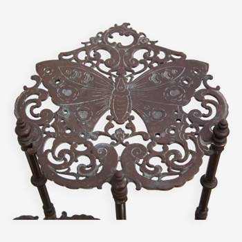 Sellette bronze ancienne sellette 3 niveaux,porte-plante bronze, motifs papillon, jardinière, patio