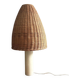 Vintage alabaster table lamp, soft yellow/cream, wicker shade