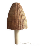 Lampe de table en albâtre vintage, jaune doux/crème, abat-jour en osier.