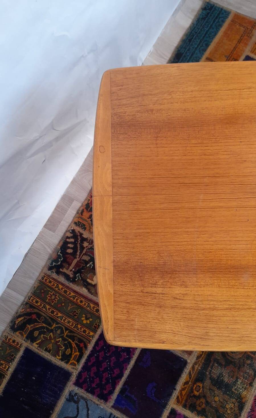 Vintage Scandinavian coffee table in teak and brass – 1960s