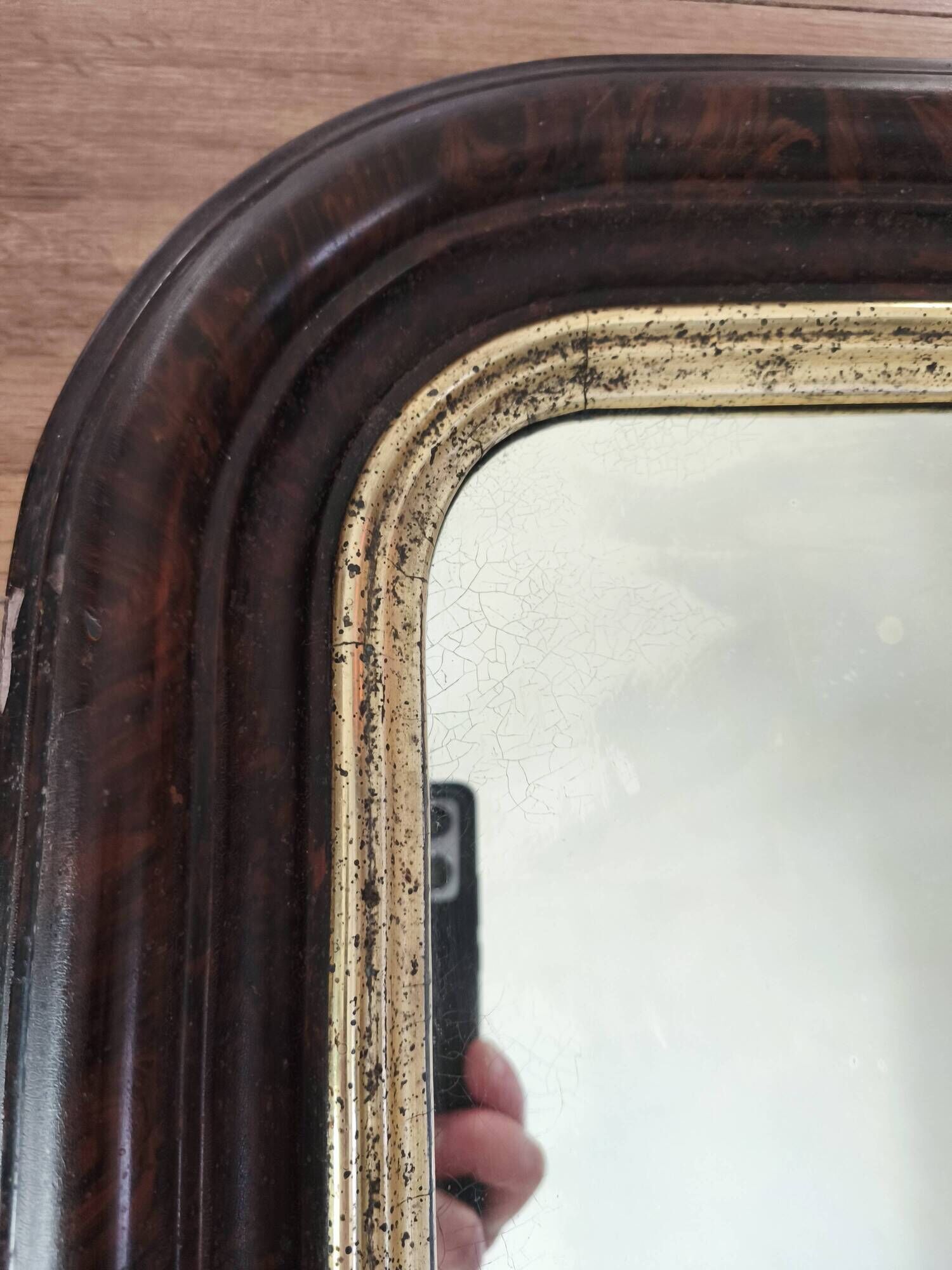 Louis-Philippe mirror in old wood and patinated gilded surround