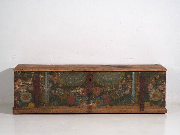 Antique hand-painted trunk with floral motifs (year 1869) #98