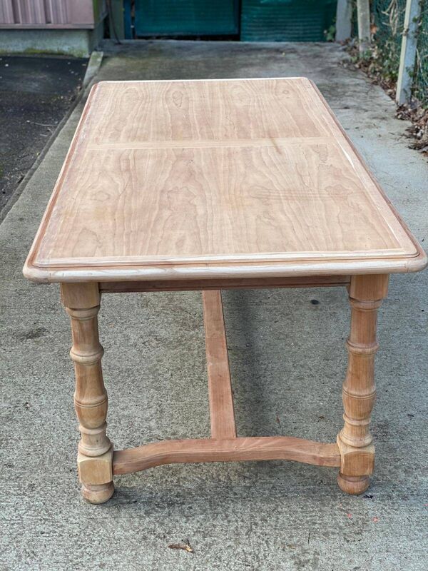 Table de ferme extensible rénovée en bois massif merisier brut 265cm