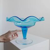 Blue Murano Glass Footed Dessert Bowl, Italy 1980s - Vintage Verre-et-Cristal Art