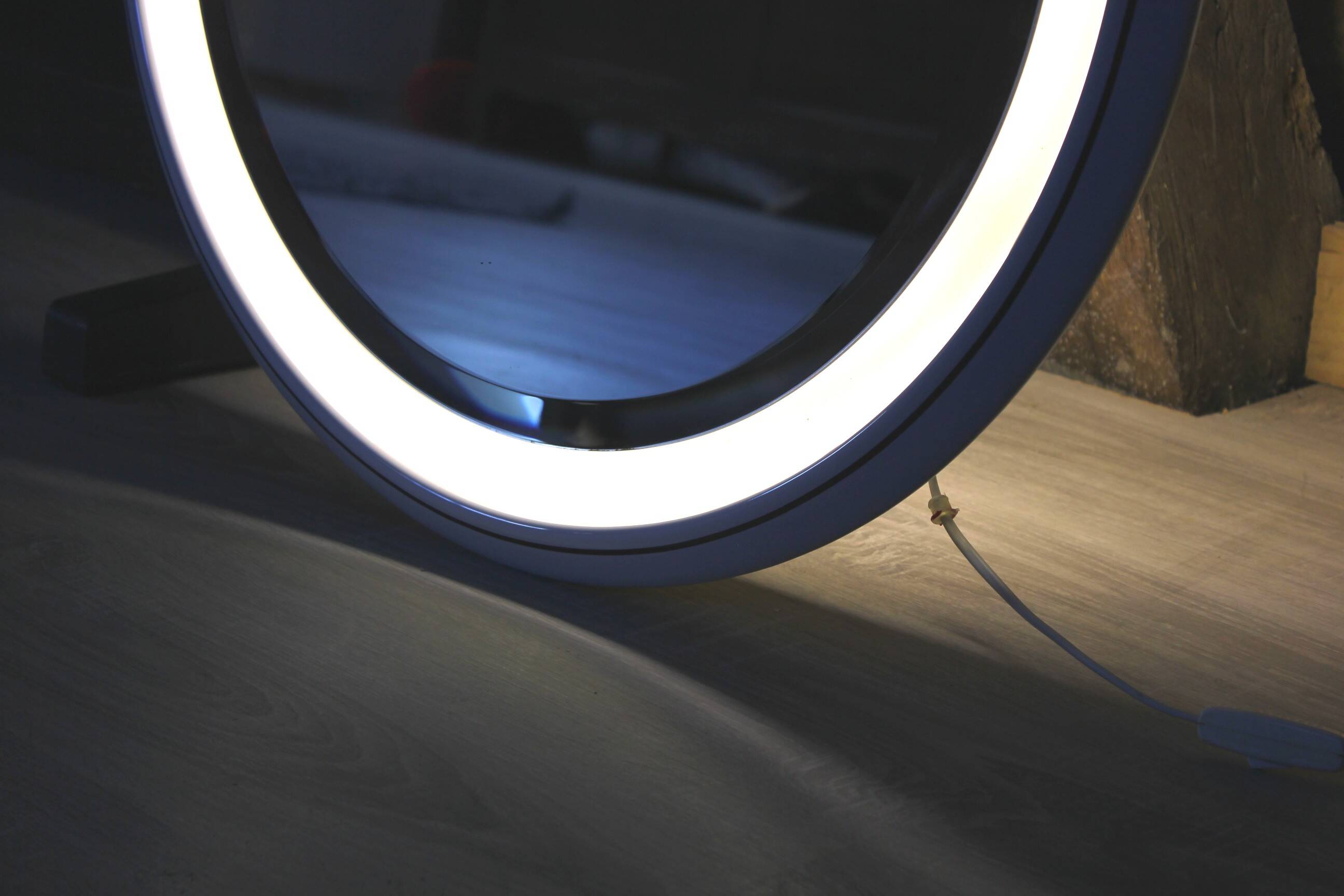 Large Round Vintage Ceramic Light Mirror Space Age 68cm - 1970s