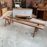 Pair of oak farm benches