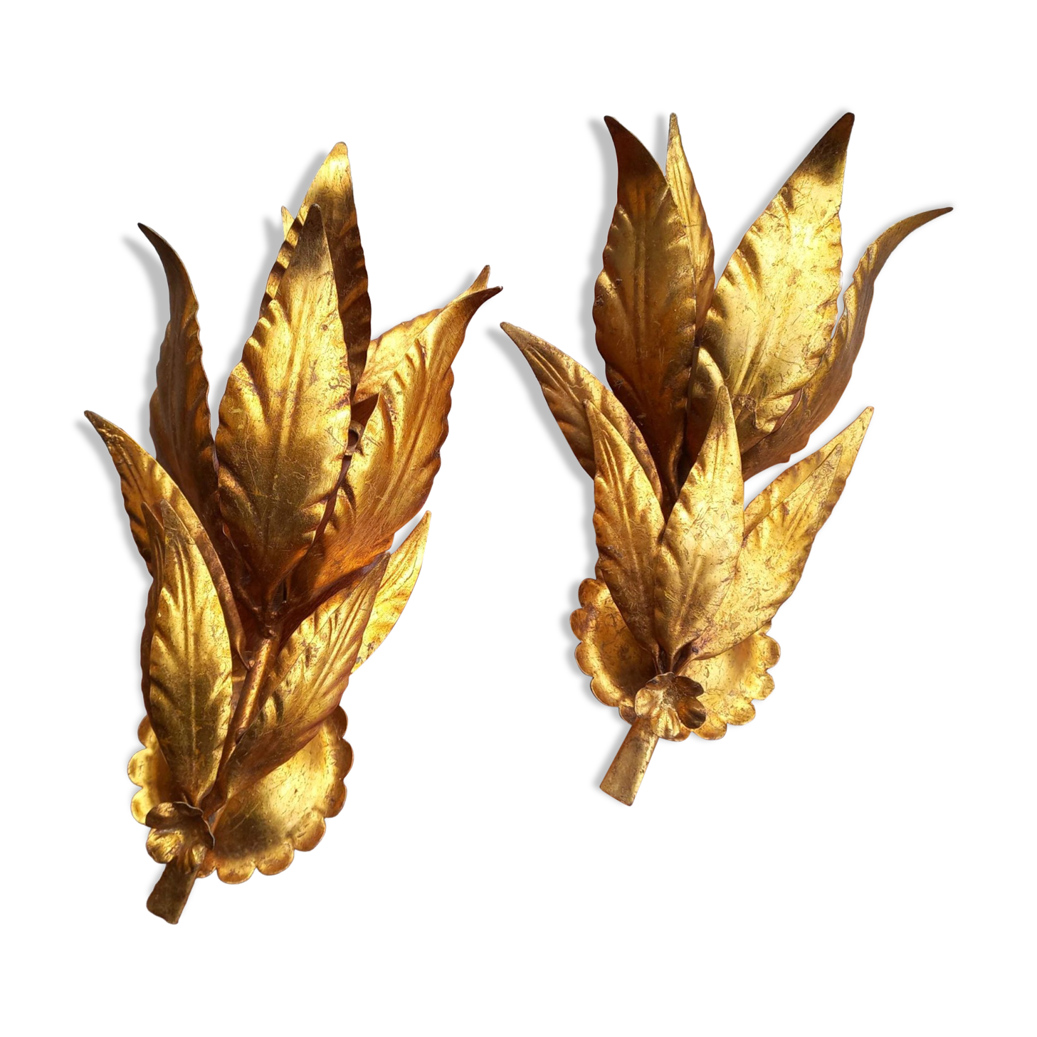 Pair of gold leaf sconces