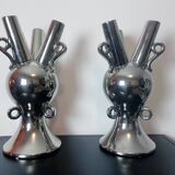 2 Large Vintage Vases • Chrome Ceramic • XXL • 1990