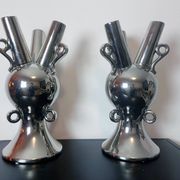 2 Grands Vases Vintage • Céramique Chromée • XXL • 1990