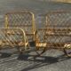 Pair of vintage single beds in rattan, 1970s.
