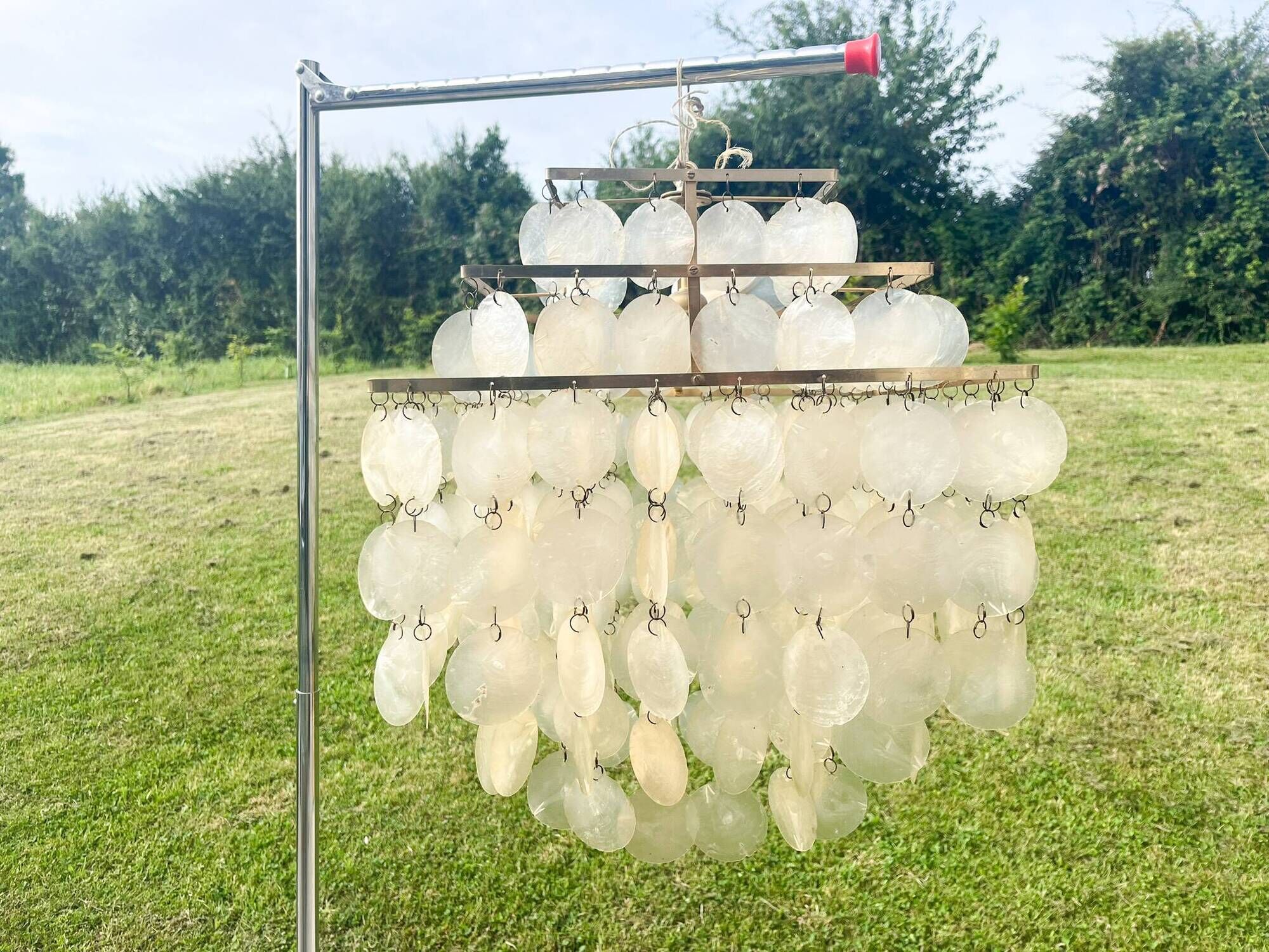 Brass and mother-of-pearl pendant lamp from the 70s
