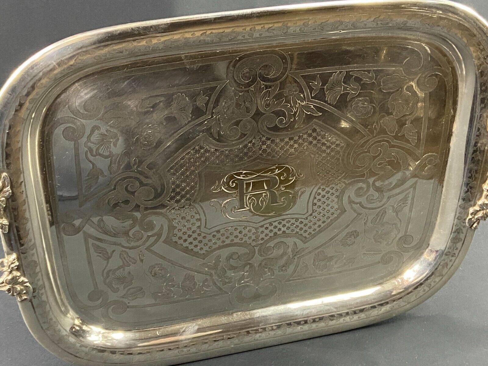 Large tray with monogrammed handles in silver metal 19th century Napoleon III