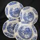 Lot de 4 assiettes en porcelaine Pyroblan au décor vintage bleu et blanc