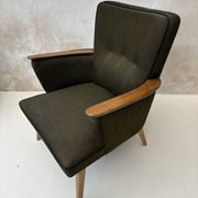 Pair of vintage wooden and fabric armchairs from the 1960s.