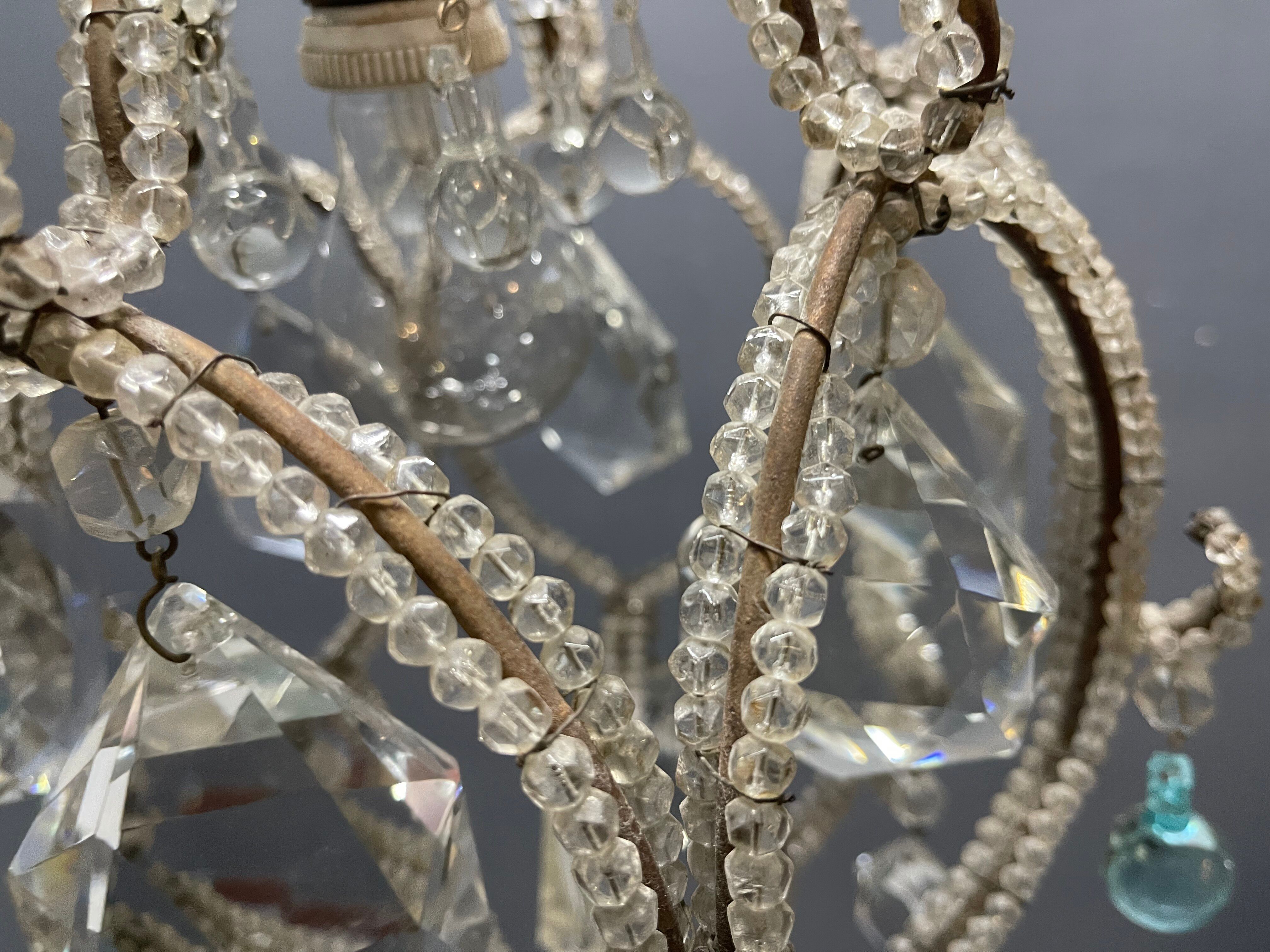 Vintage Crystal Beaded Pendant Light with Murano Glass Drops, Italy