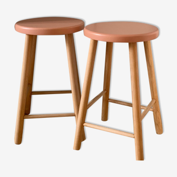 Duo of solid wood stools