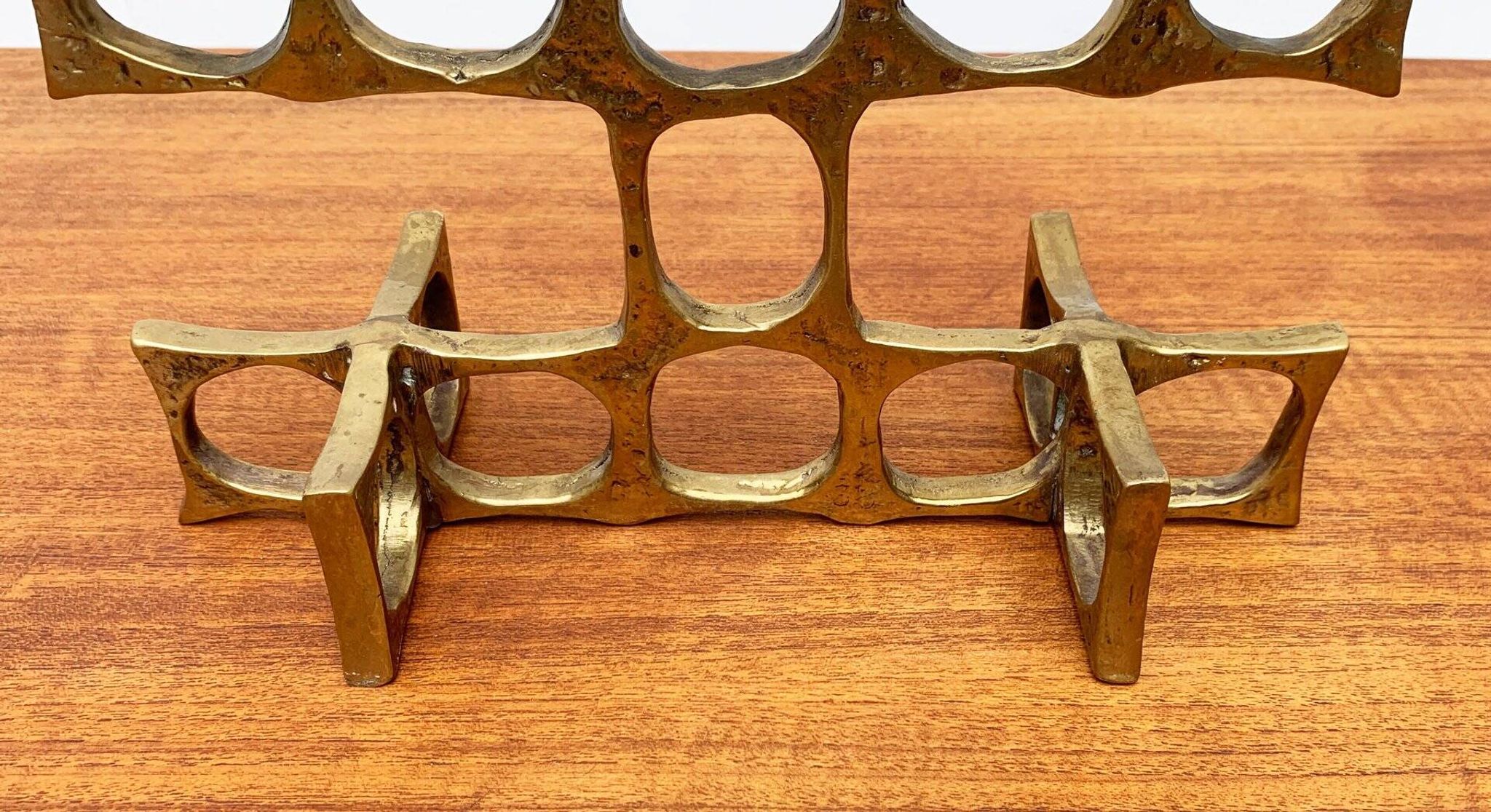 Brutalist metal candlestick from the mid-century by Heinz Goll