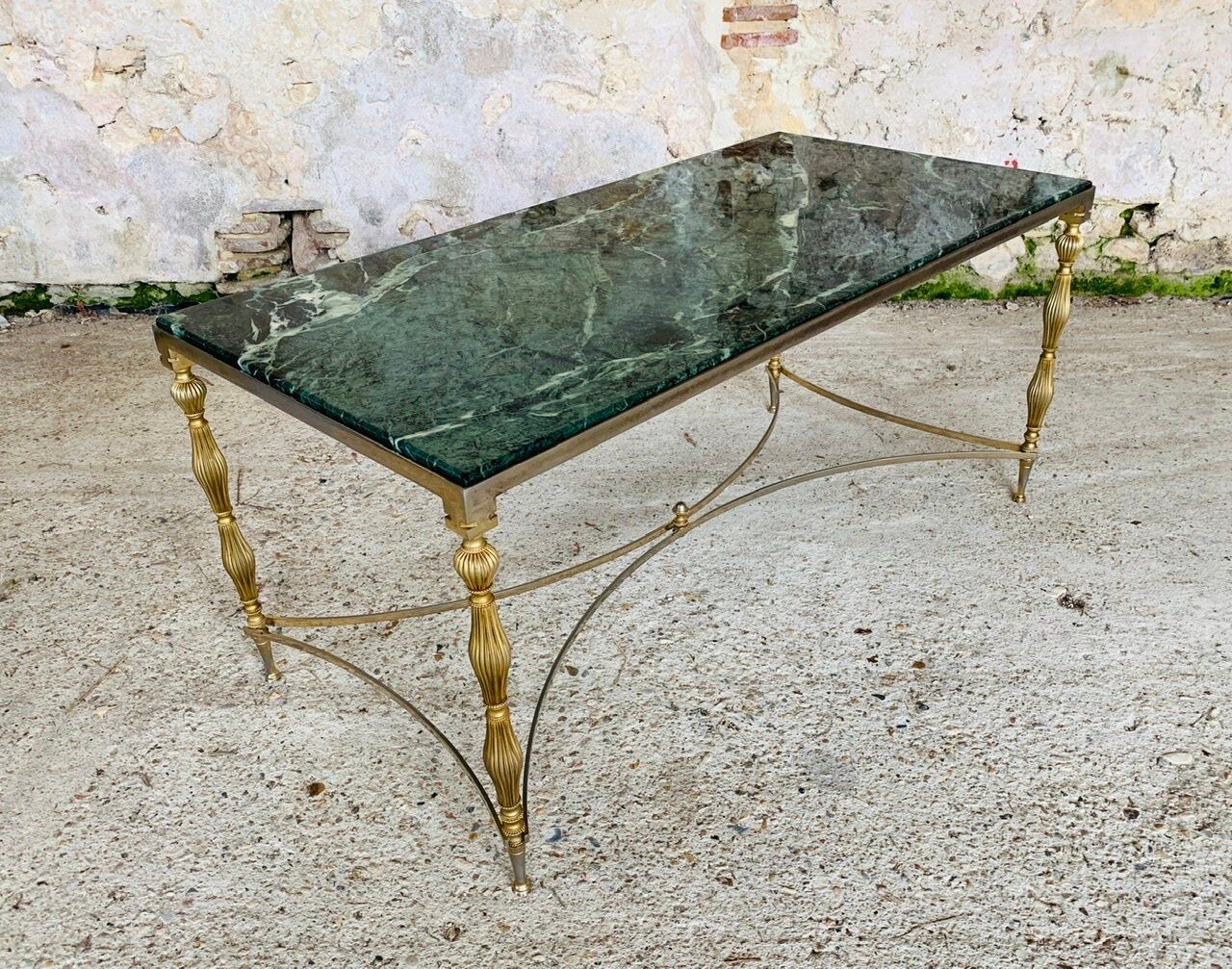 Coffee table in green marble and brass circa 50/60