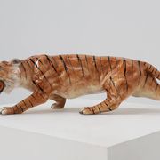 Italian Hollywood Regency Ceramic handpainted Tiger Sculpture, ca. 1950