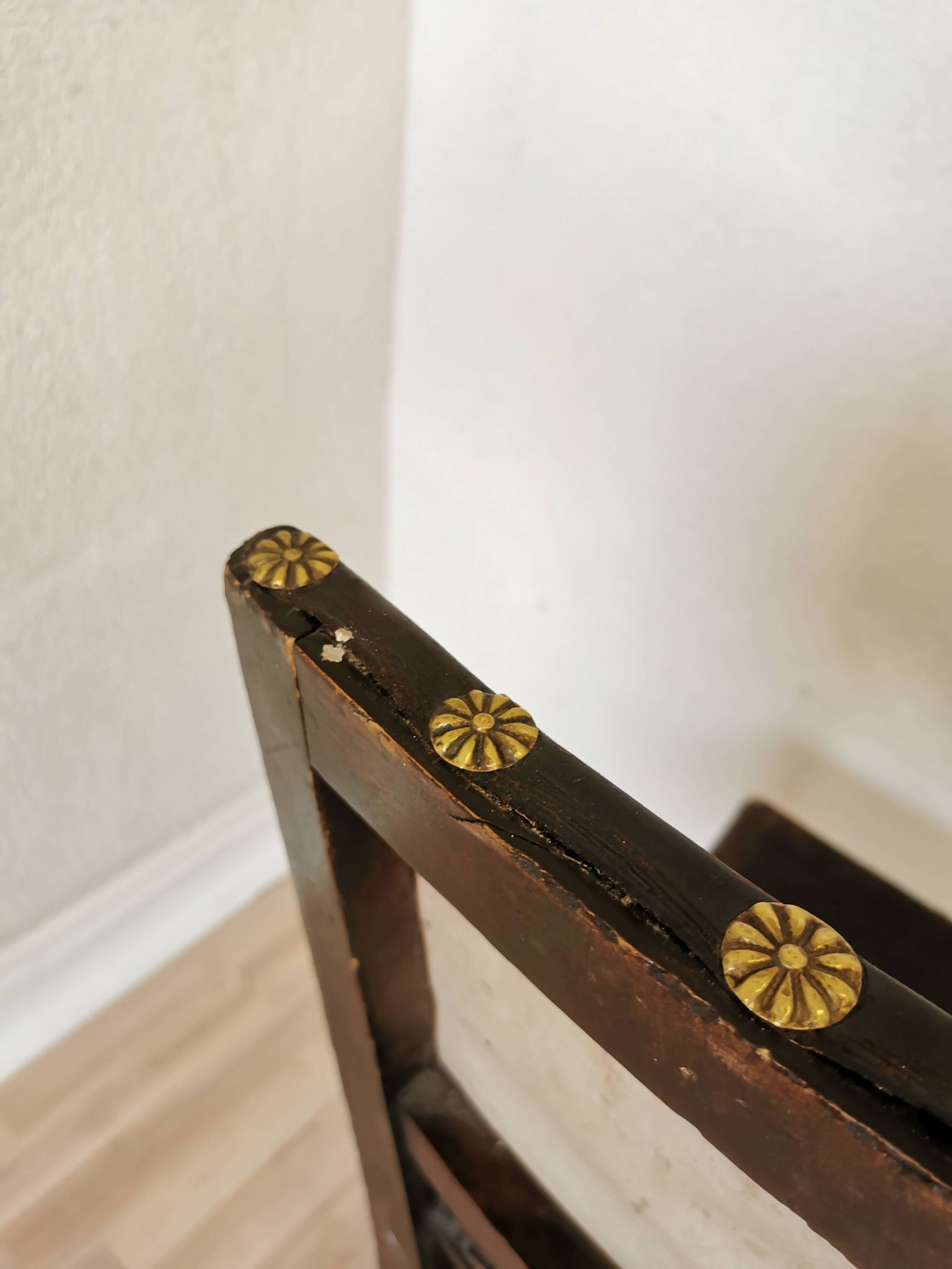 Antique 1930s Leather Dining Chair: Carved Wood Base, Metal Accents