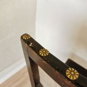 Antique 1930s Leather Dining Chair: Carved Wood Base, Metal Accents