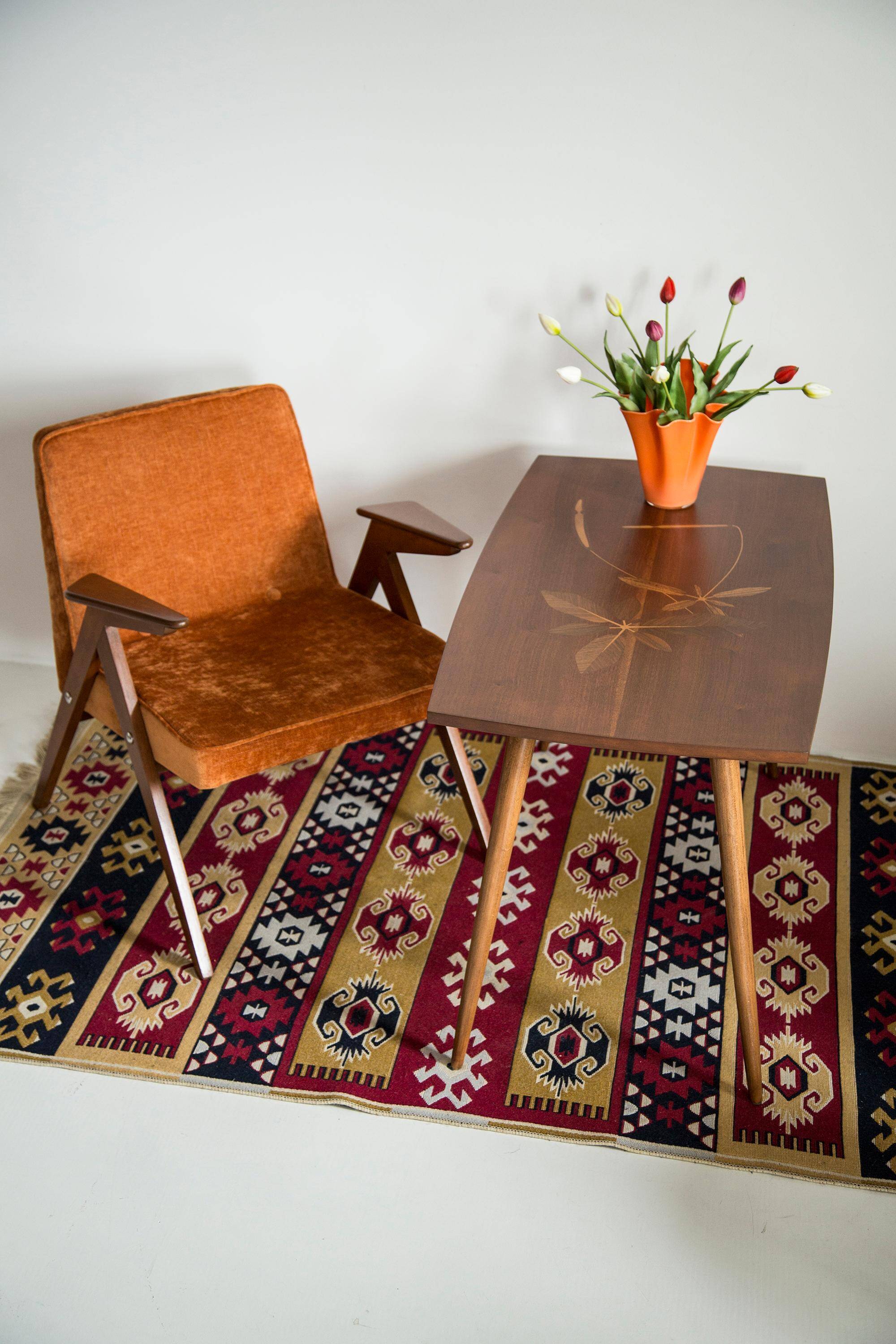 Antique mid-century coffee table, vintage, hand-painted beech wood, Germany, 1960s.