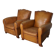 Pair of French Cognac Moustache Back Leather Club Chairs, 1950s