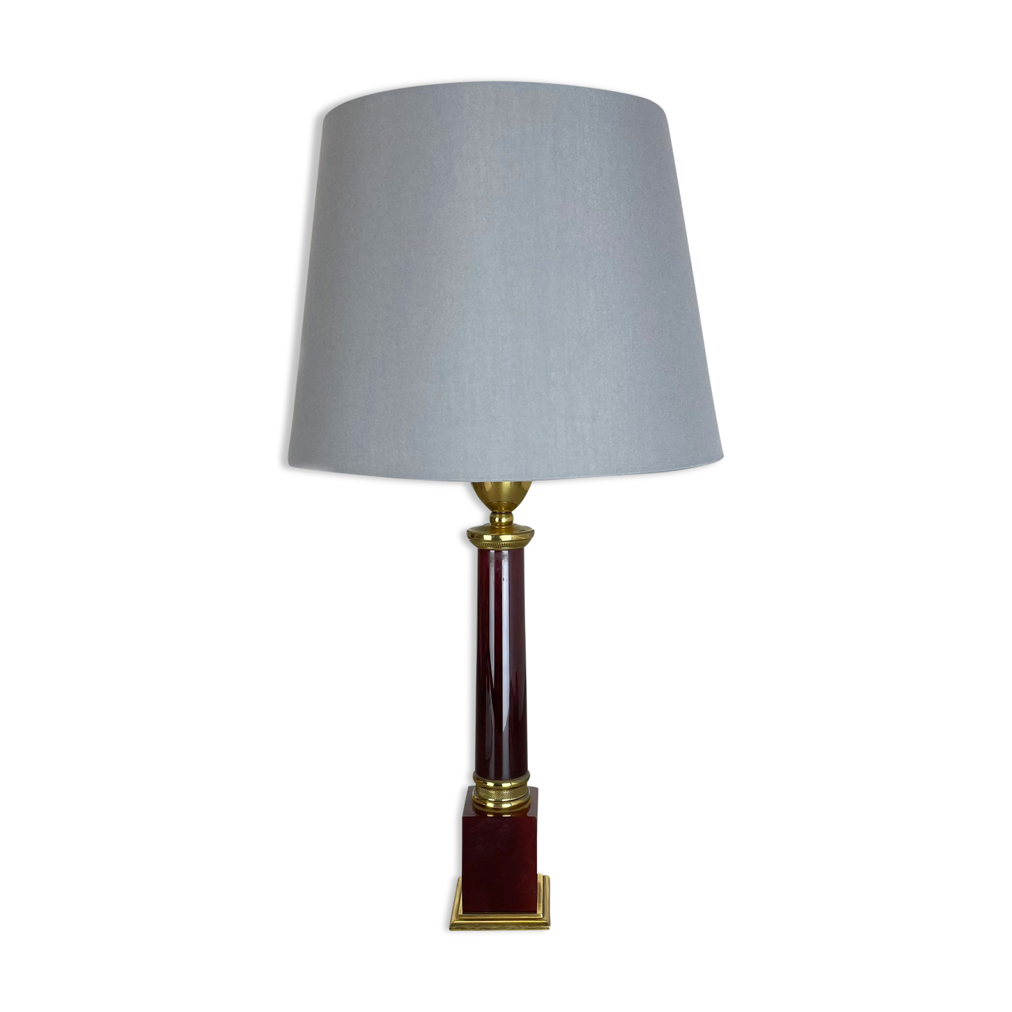 Rare Modernist Red Catalina and Brass Tube Table Light, Italy, 1960s